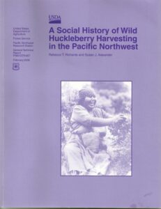 Purple book cover on huckleberry harvesting history.