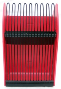 Red and black vertical striped pattern design.