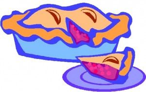 Cartoon pie with slice on plate.
