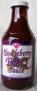 Huckleberry BBQ sauce in glass bottle.
