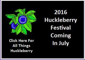 Huckleberry festival announcement with berries illustration.